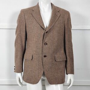 Jos A Bank Brown Herringbone Windowpane 100% Virgin Wool 3 Button Sport Coat 42R